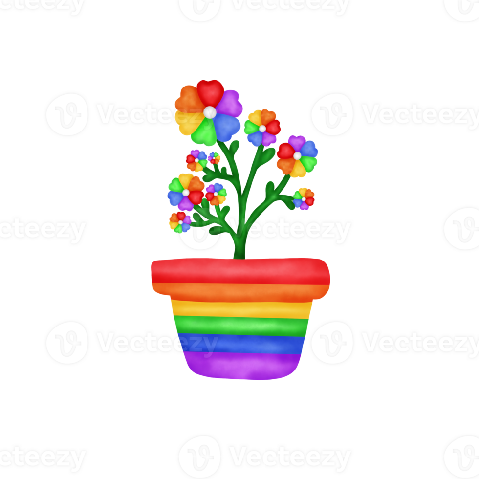 Rainbow Flower pot , Pride Month Illustration png