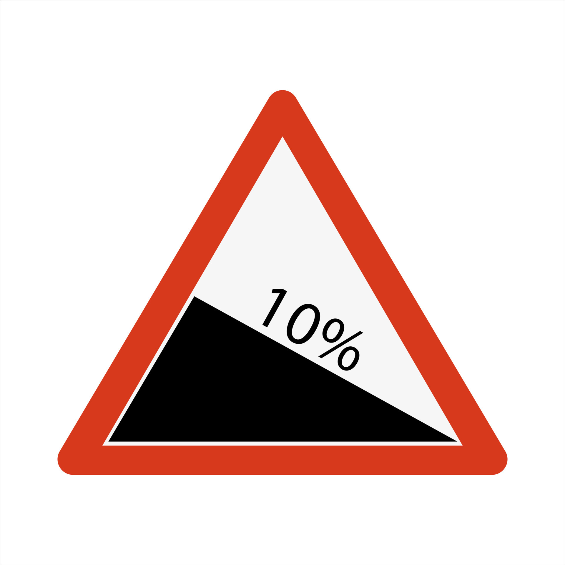 Steep Slope Ten Percent Gradient Warning Road Sign Isolated Vector
