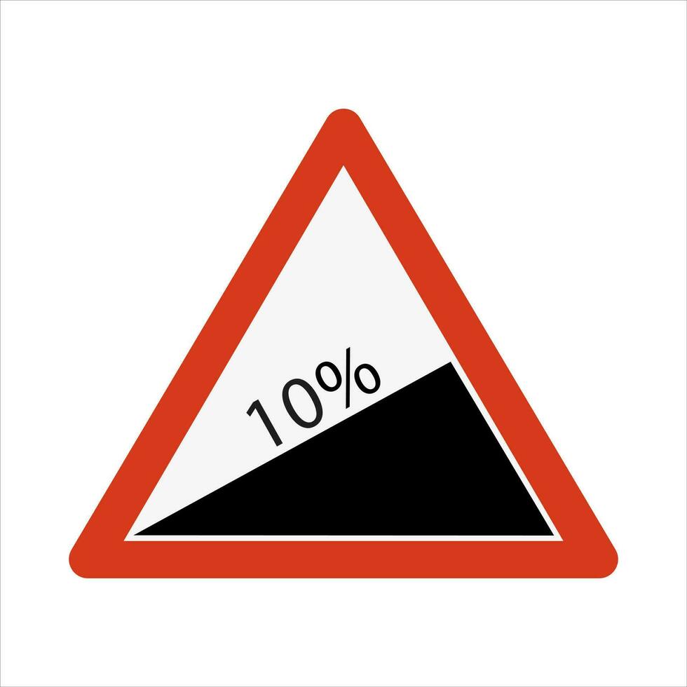 Steep Slope Ten Percent Gradient Warning Road Sign Isolated Vector