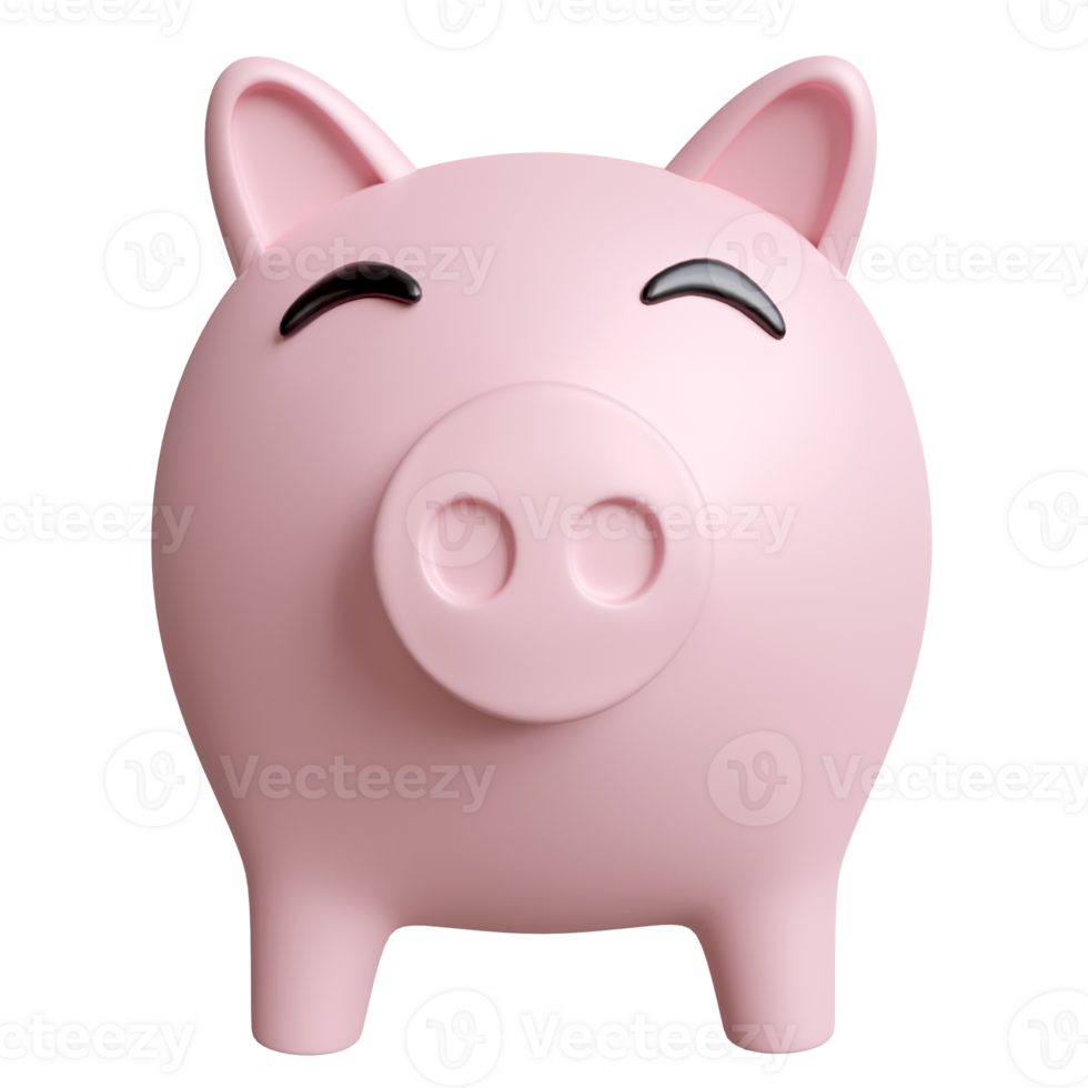 Pink piggy bank, 3D happy smiling piggy bank. savings for investment financial management png