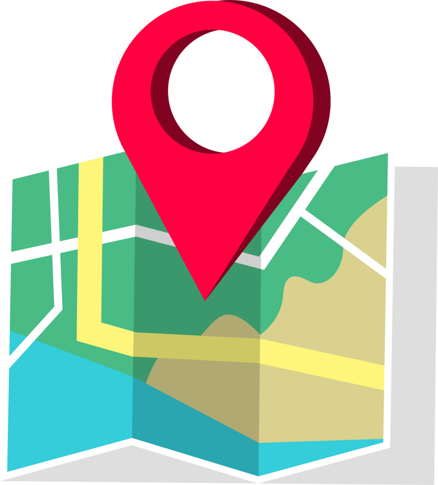 Pin icon on navigation map. Pin landmarks or show right way. Flat line style for map design. png