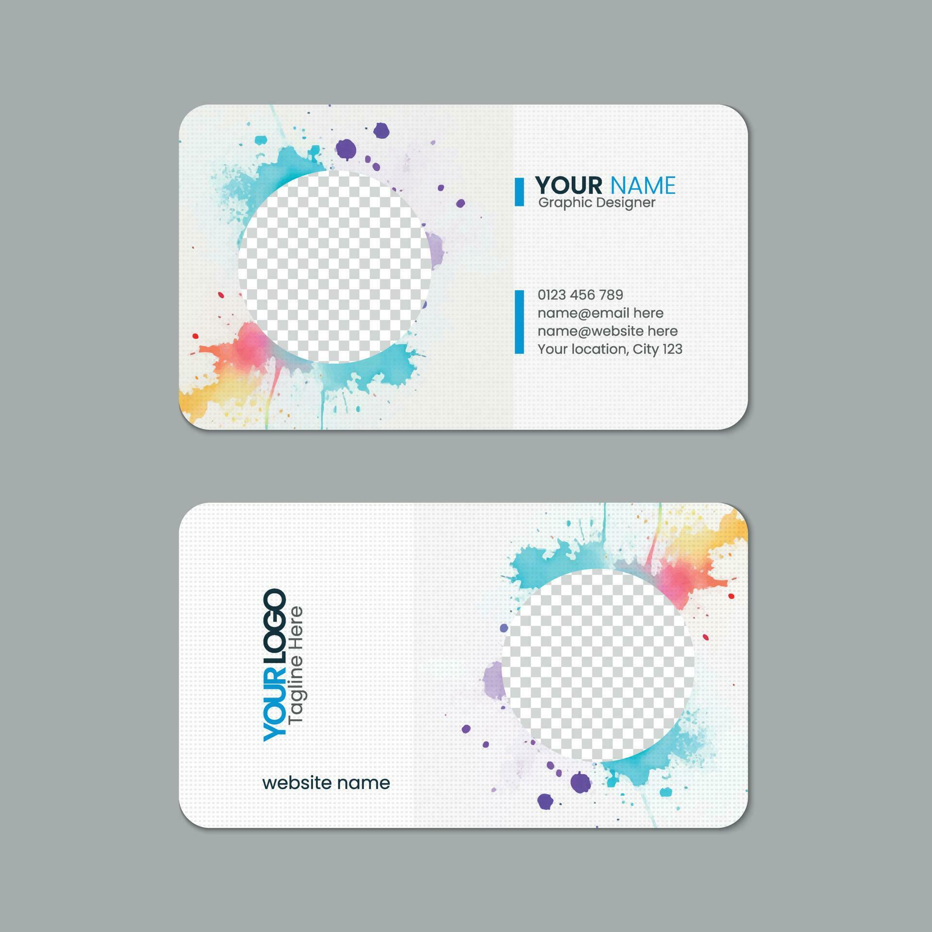 Abstract watercolor business card template design with texture and pattern, visiting card, name