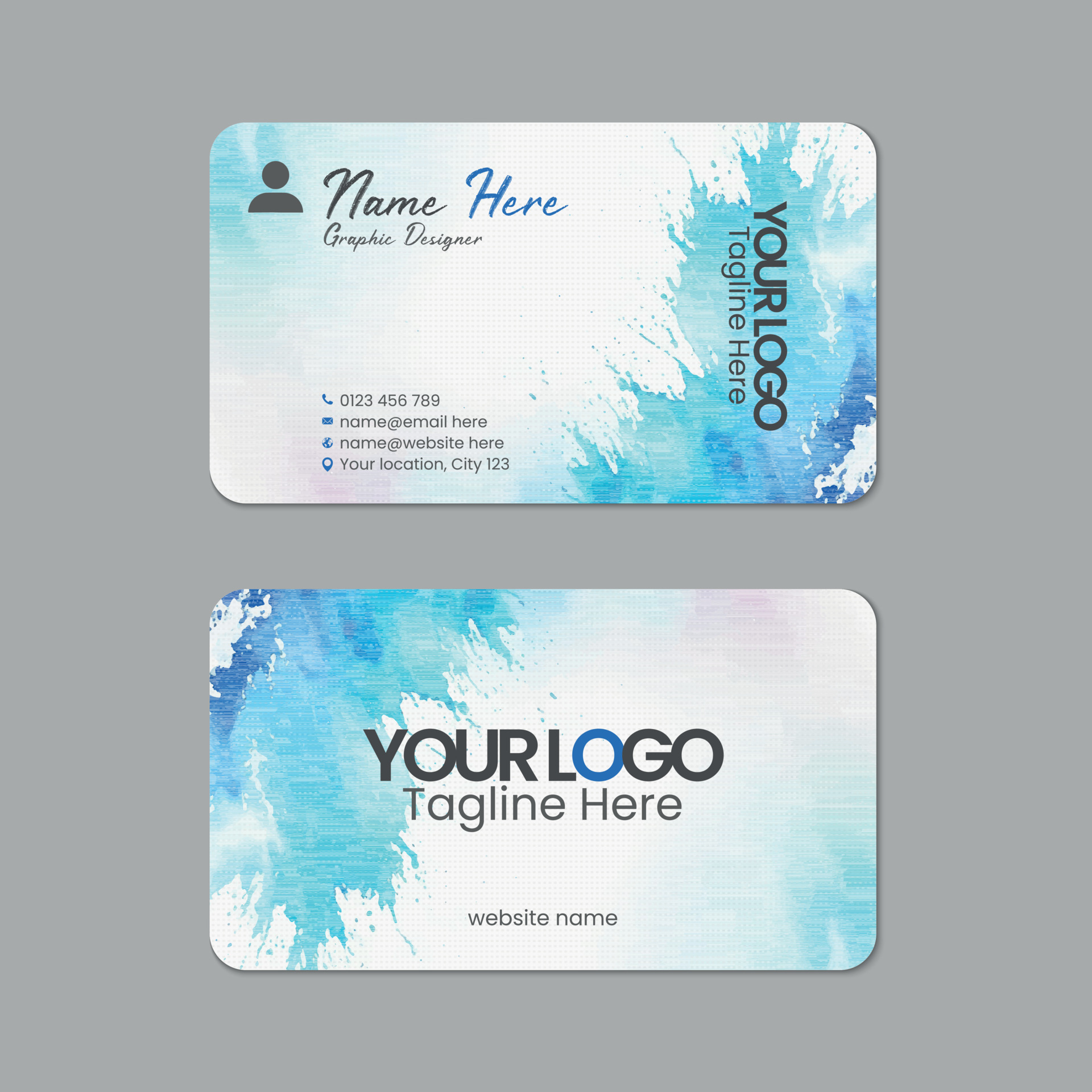 Abstract watercolor business card template design with texture and pattern, visiting card, name