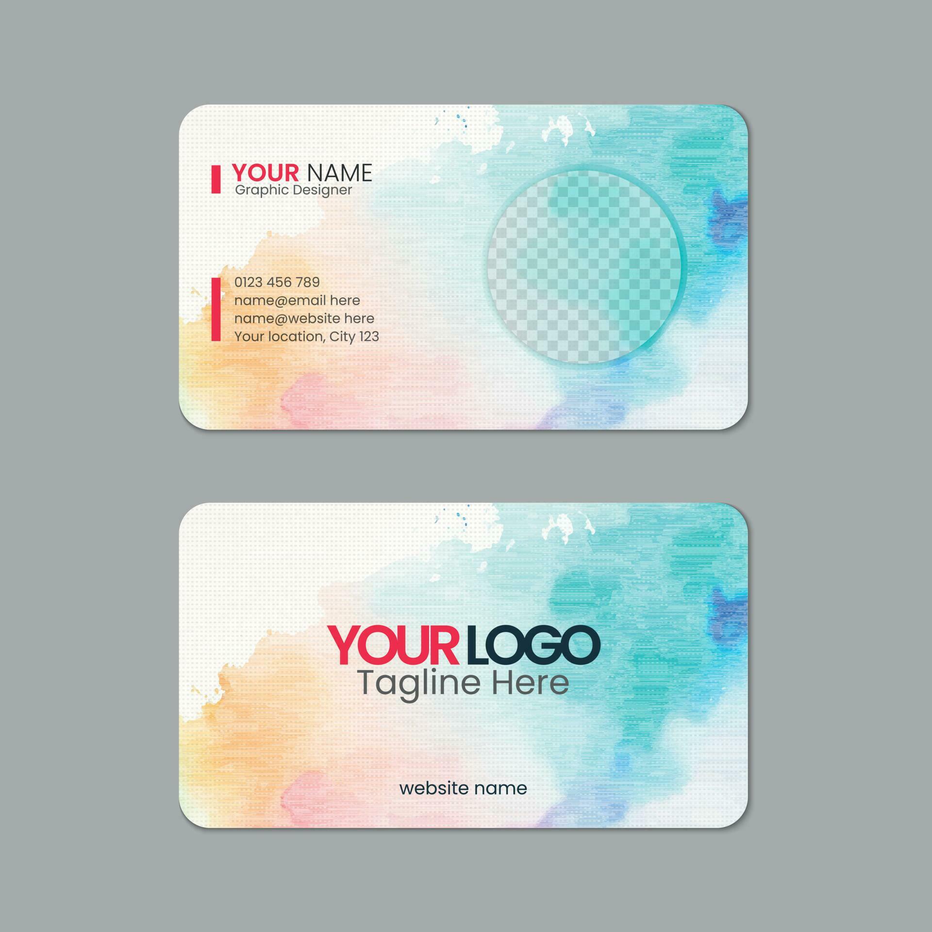 Abstract watercolor business card template design with texture and pattern, visiting card, name