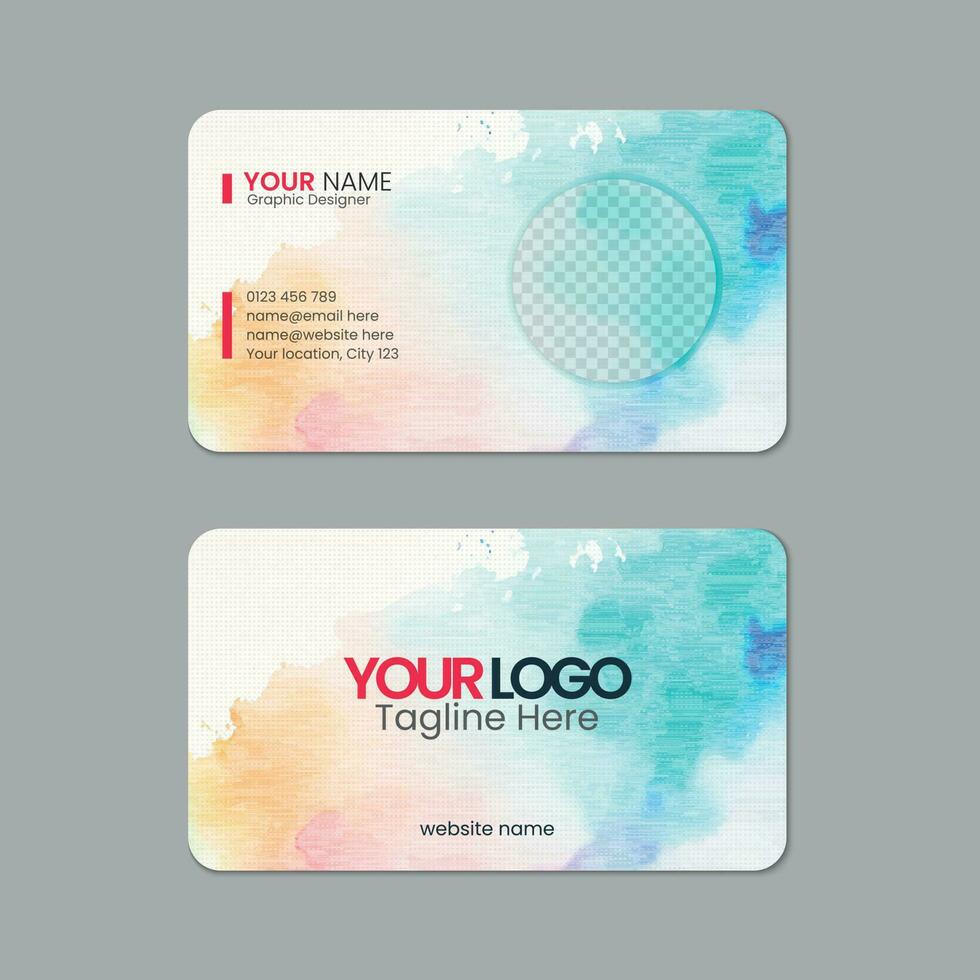 Abstract watercolor business card template design with texture and pattern, visiting card, name card, Print ready double sided clean fresh and modern corporate business card layout with mockup vector