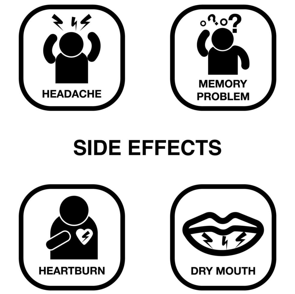 fármaco lado efectos síntoma icono vector
