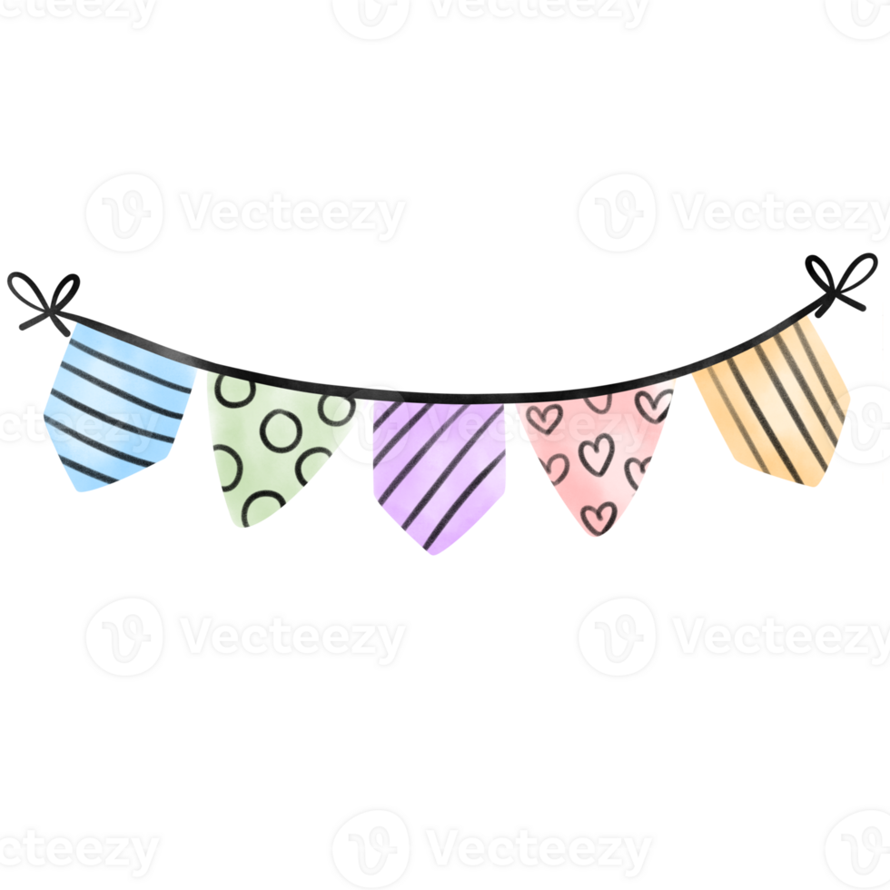 Party flag, Party banner, watercolor banner, flag png
