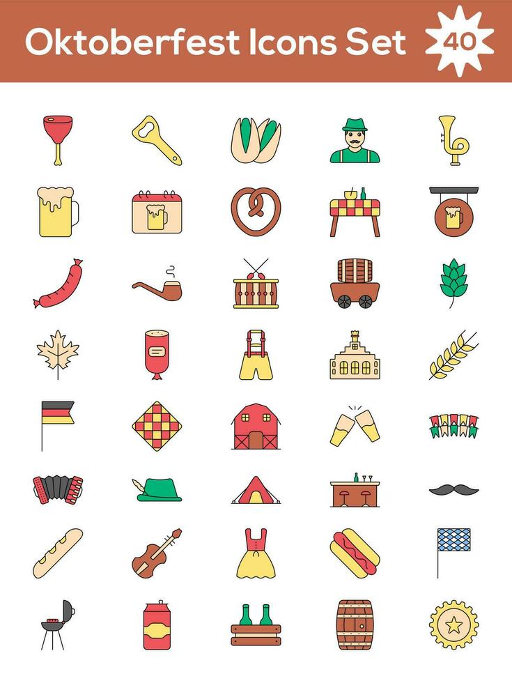 conjunto de Oktoberfest vistoso icono en plano estilo. vector