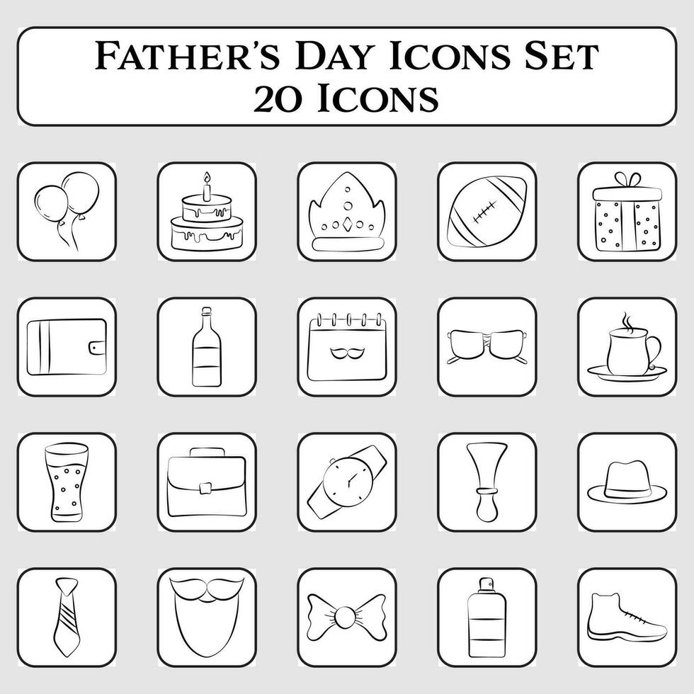 Father Day Hand Drawn Icon Set On White And Grey Square Background. vector