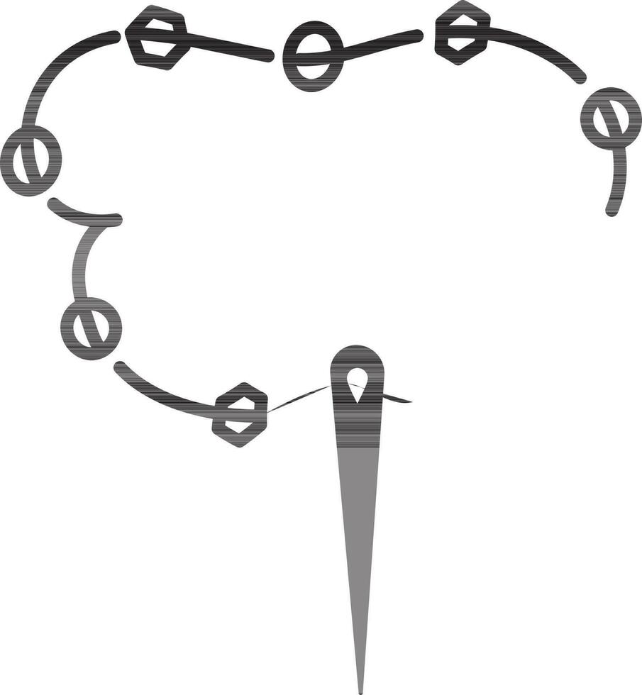 Illustration of round small ball in thread with needle. vector