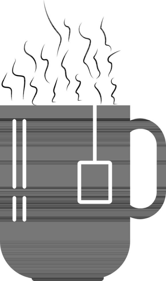 Tea bag in black and white hot tea mug. vector