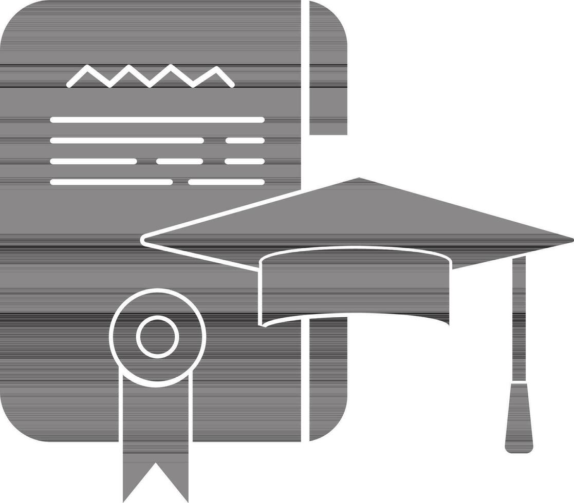 Graduation cap and open diploma scroll icon. vector