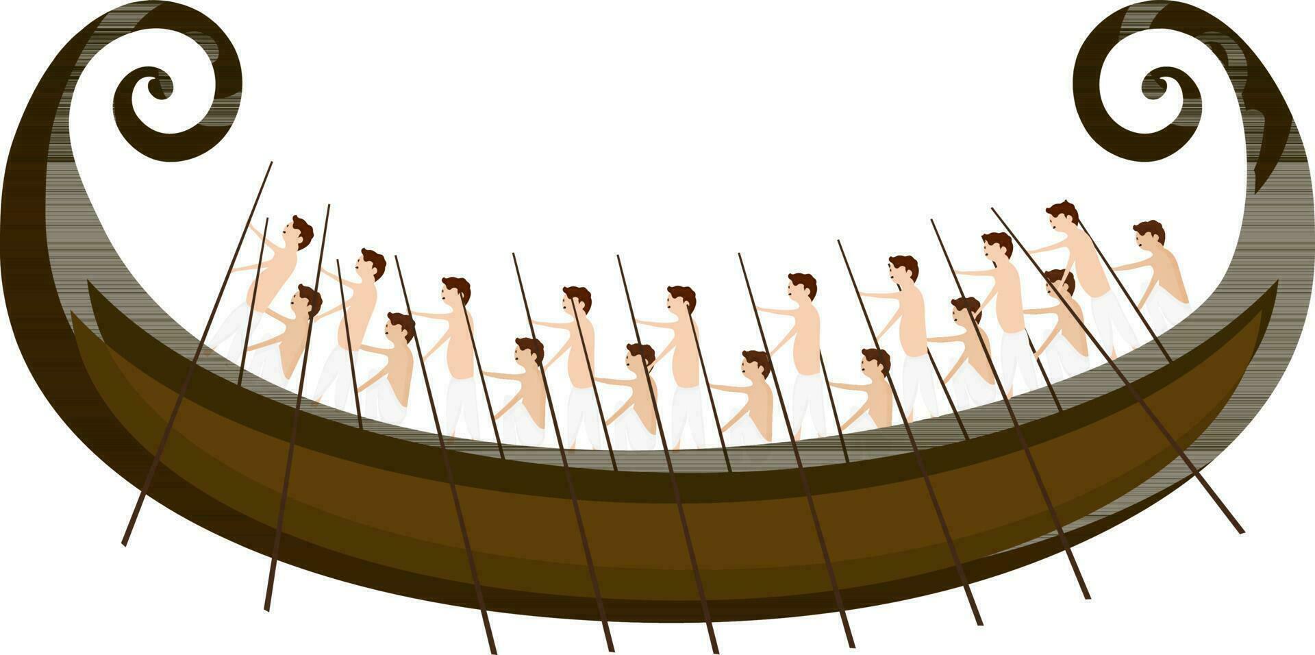 Illustration of oarsmen rowing snake boat. vector