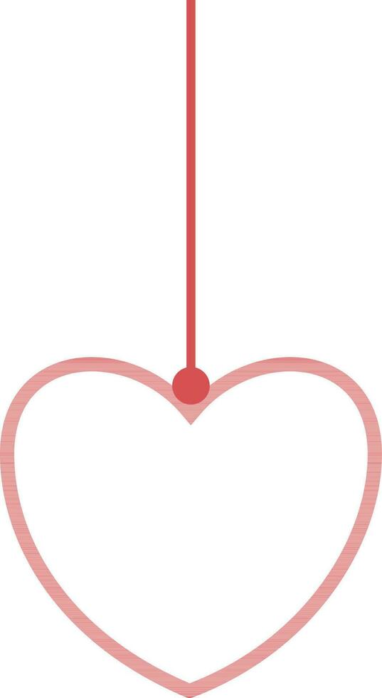 Hanging linear heart in red color. vector