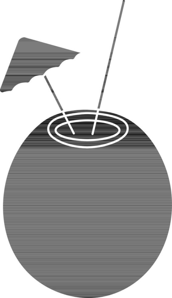 black and white umbrella with straw in coconut. vector