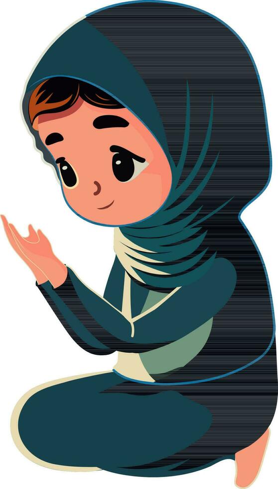 joven musulmán mujer personaje ofrecimiento namaz oración en sentado pose. vector