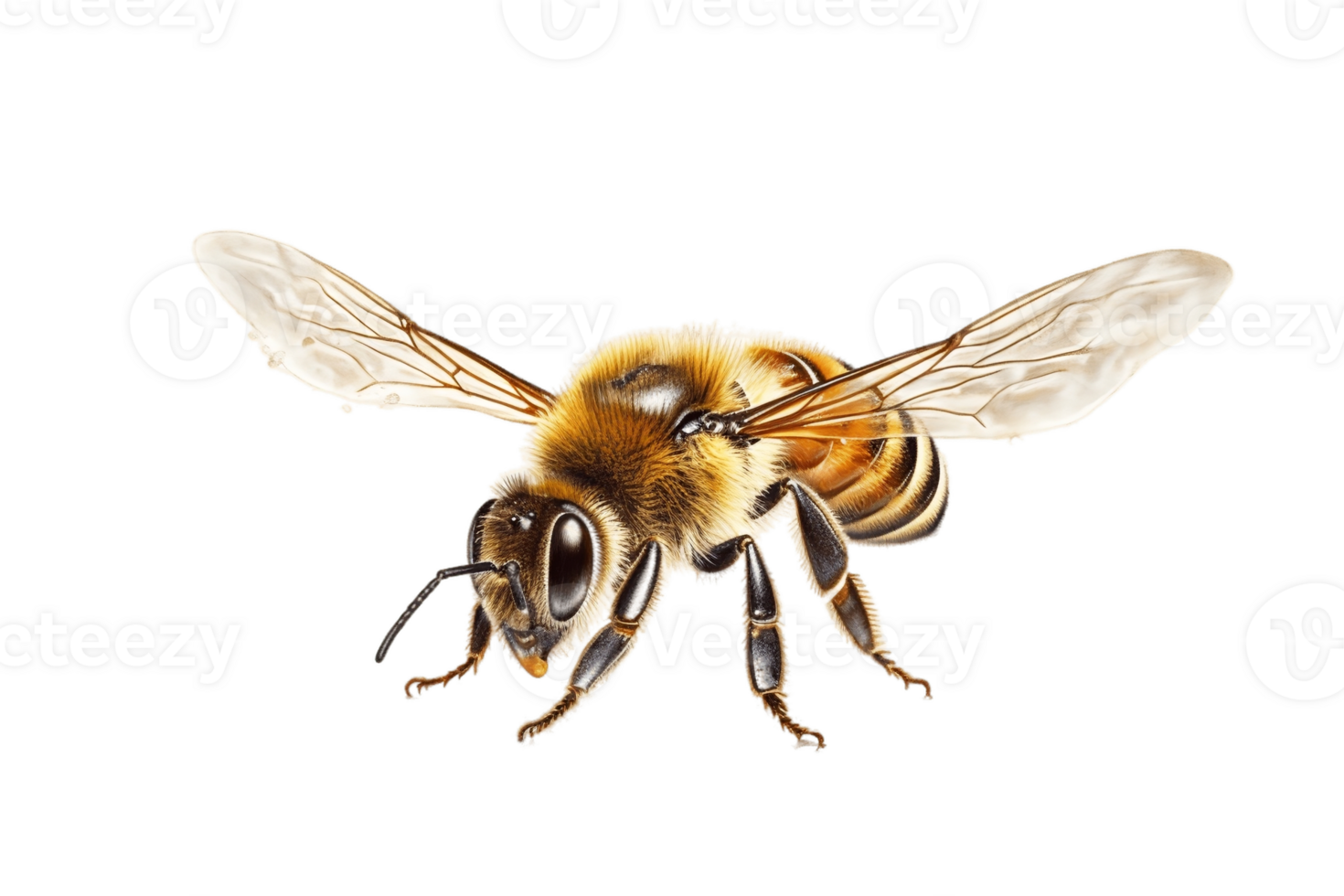 Honey bee isolated on transparent background. AI png