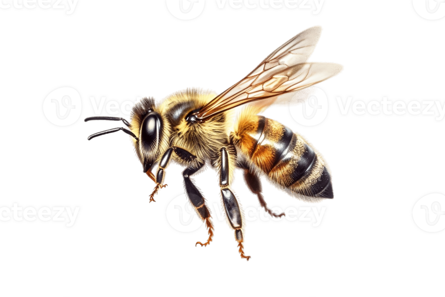 Honey bee isolated on transparent background. AI png