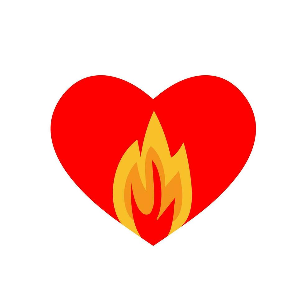 Burning Heart flaming heart on a white background concept of the feeling of love vector