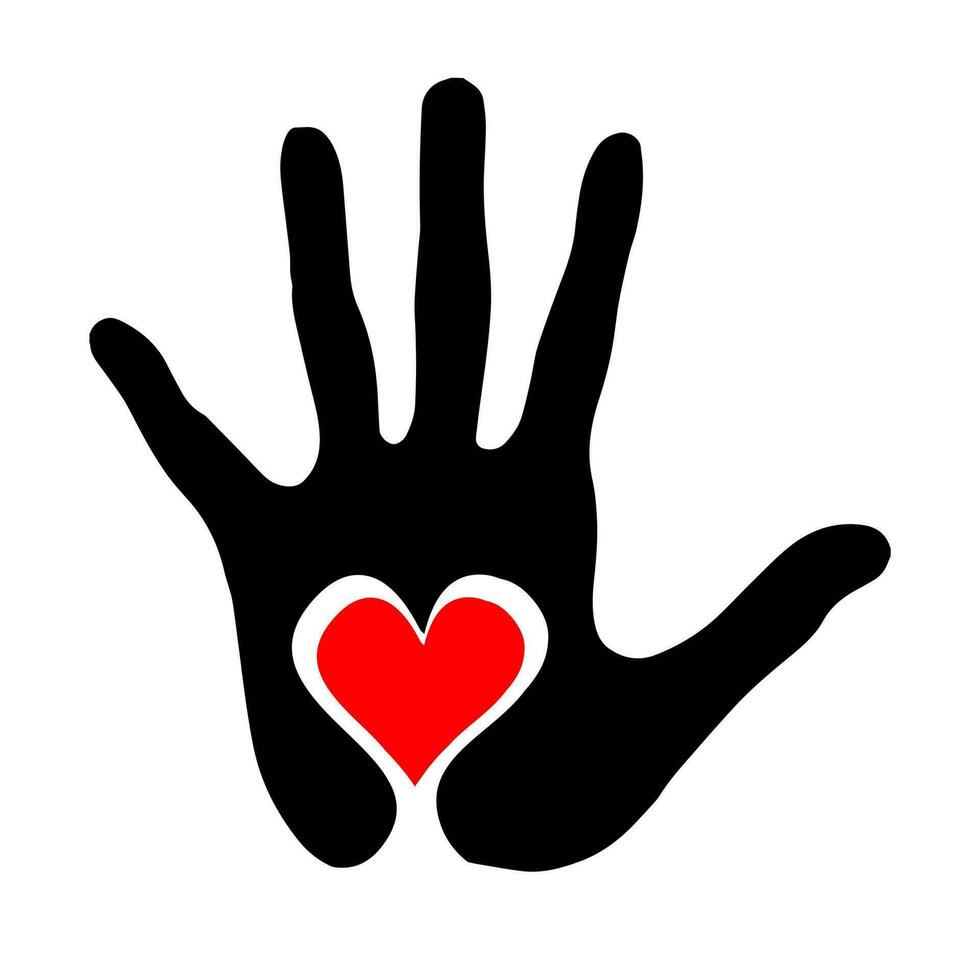 Black silhouette of humans handprint with heart vector