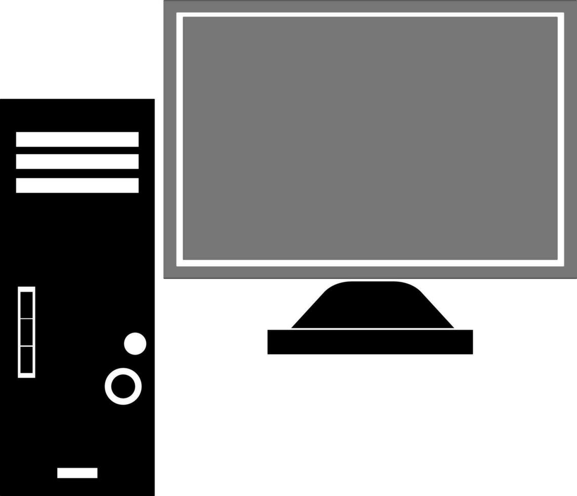 Illustration of black and white computer screen with cpu. vector