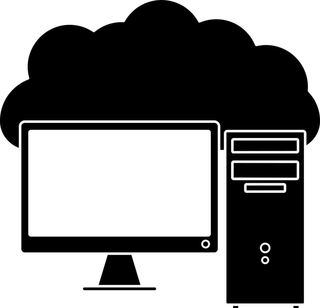 Moniter with CPU in black and white color. vector