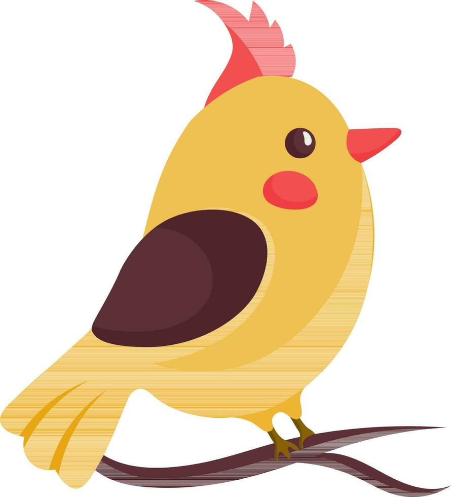 Adorable Crest Bird Sitting On Branch In Flat Style. vector