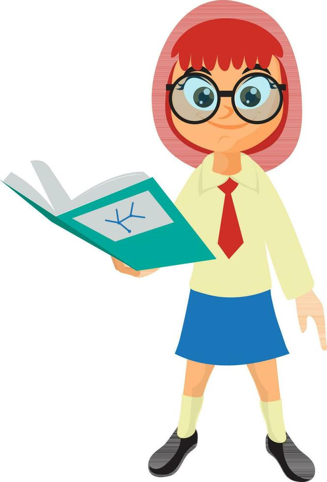 Cartoon character of girl in school uniform with book. vector