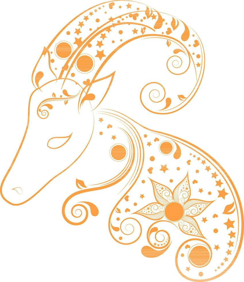 Orange color of goat in capricorn of zodiac signs in floral. vector