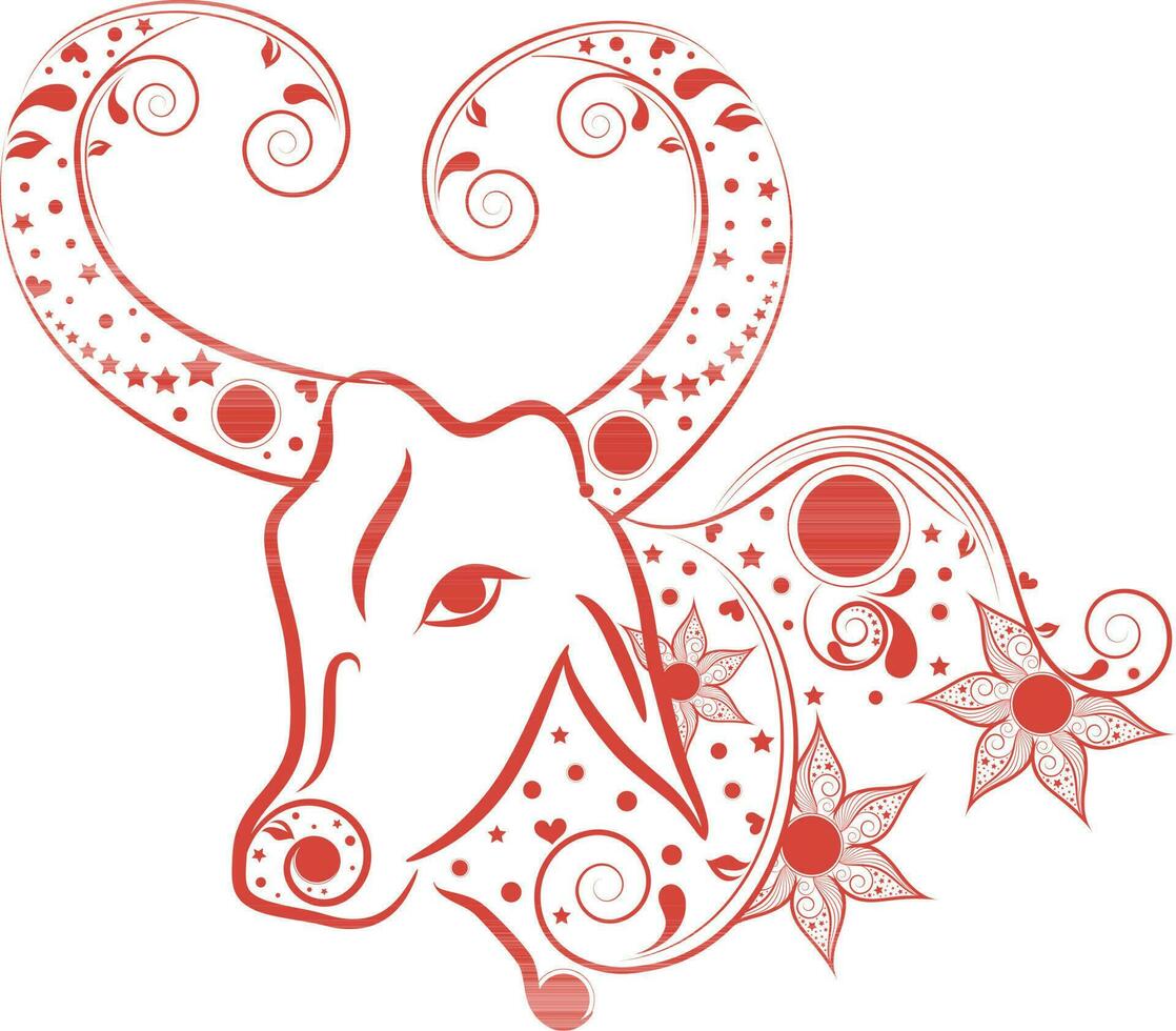 Red color of bull in taurus in zodiac sign. vector