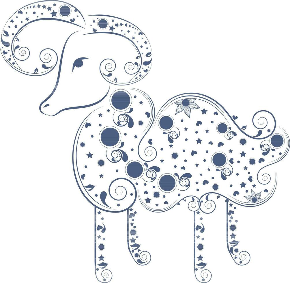 Floral design of aries in zodiac signs. vector