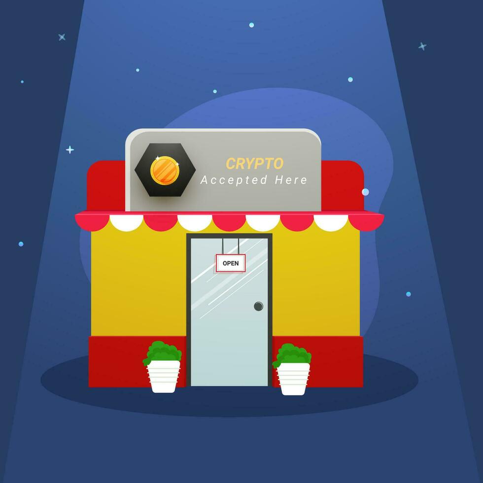 CRYPTO Accepted Here board on open shop. vector