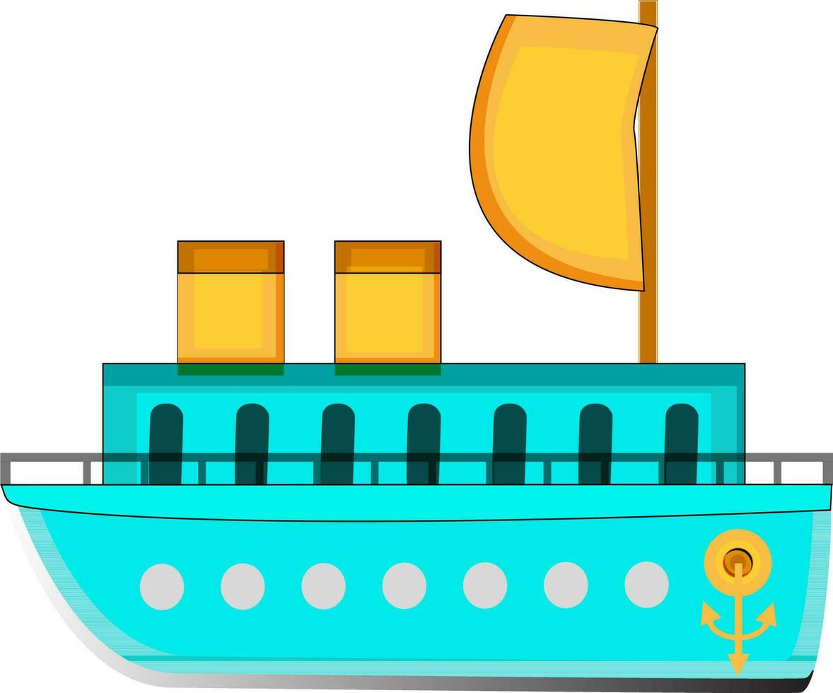 Ship boat in cyan and yellow color. vector