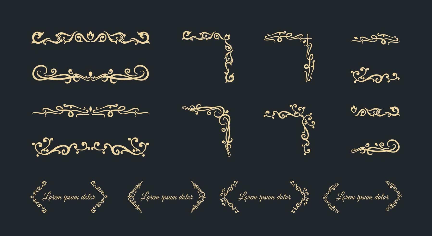 A collection Hand drawn calligraphy ornament borders corners classic vintage vector