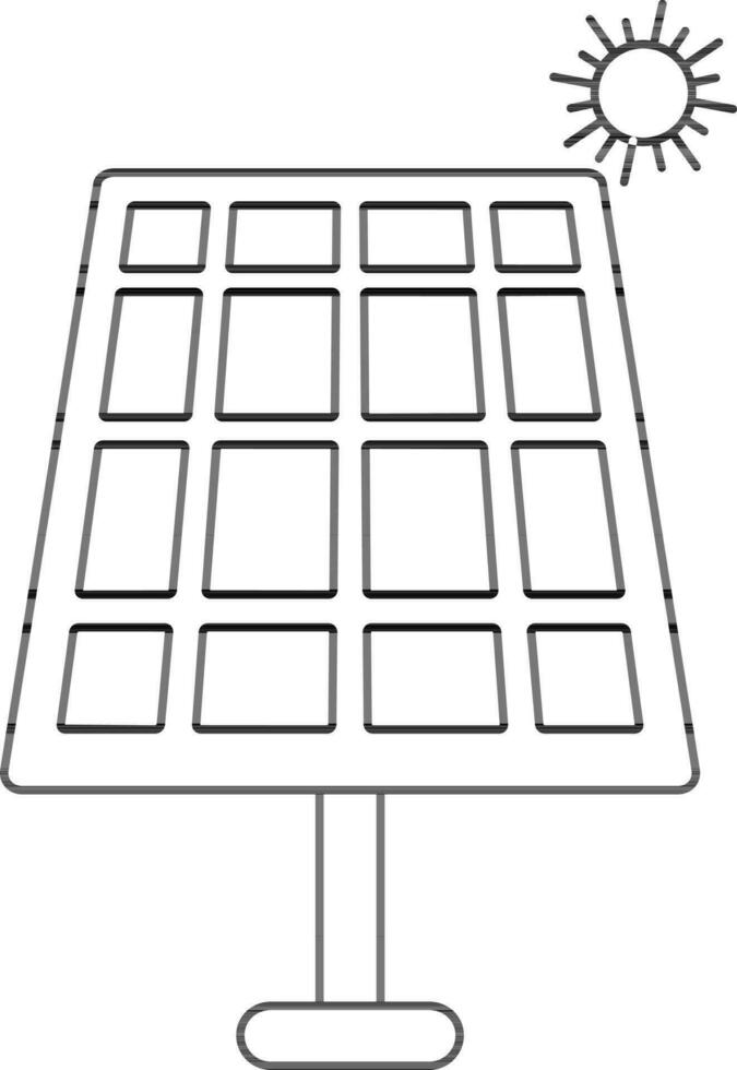 Black line art solar energy panel icon. vector