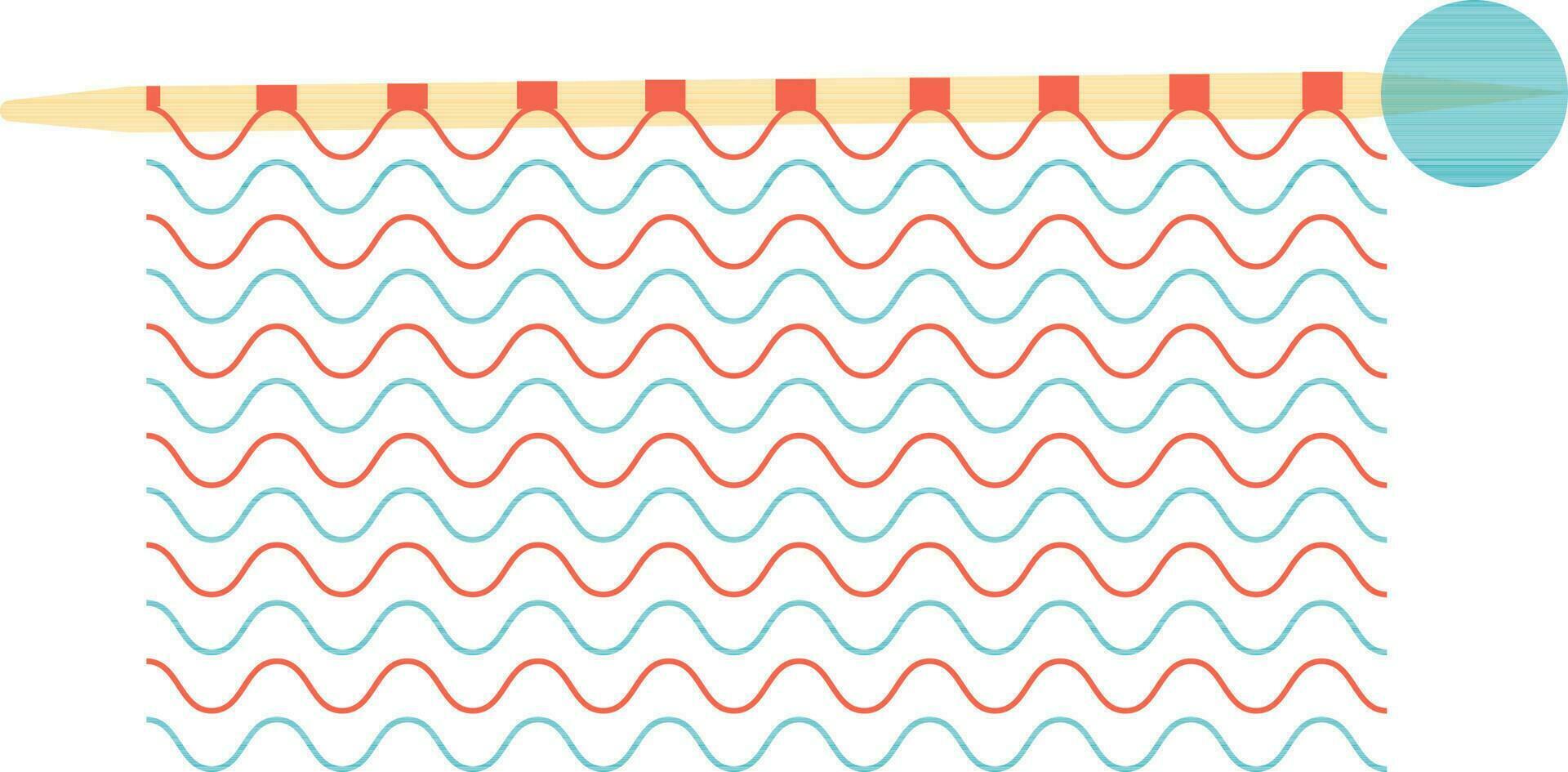 Orange and blue hand made patten with yellow knitting needle. vector