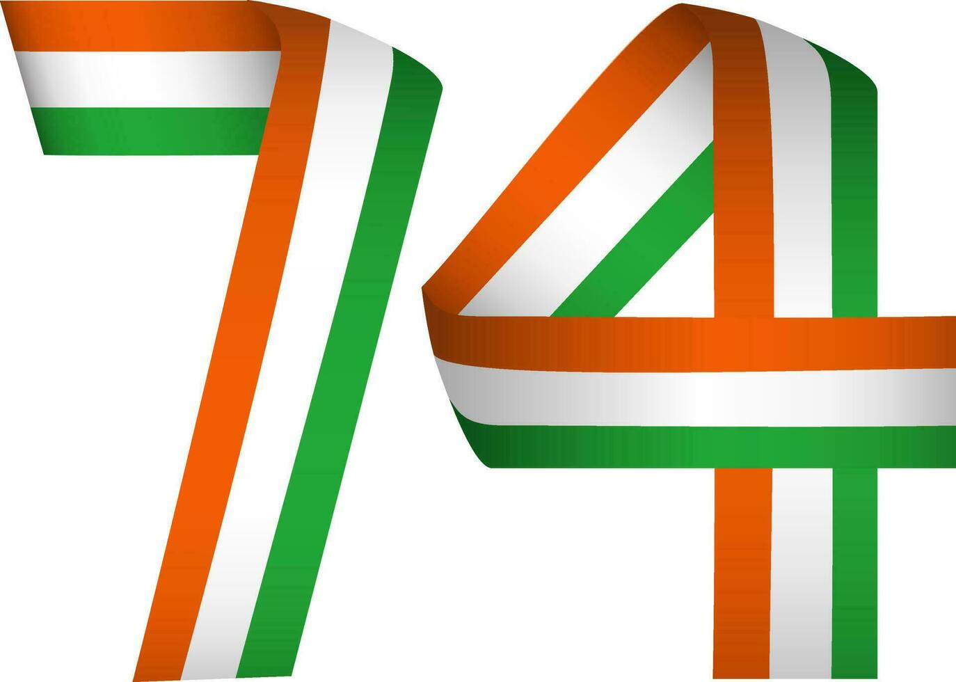 74 Number Made By Tricolor Ribbon Of India On White Background. vector