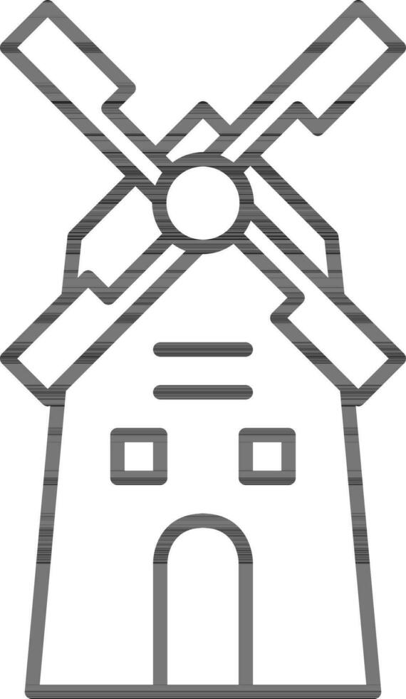 Post Mill Icon In Black Line Art. vector