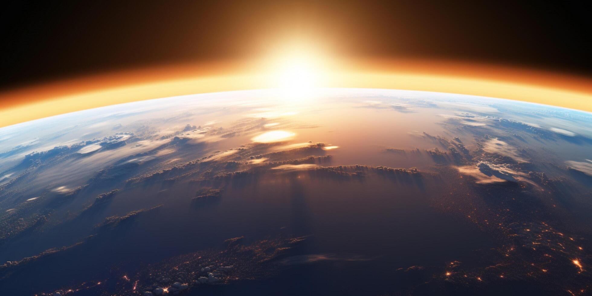 A view of earth from space with sun on it photo