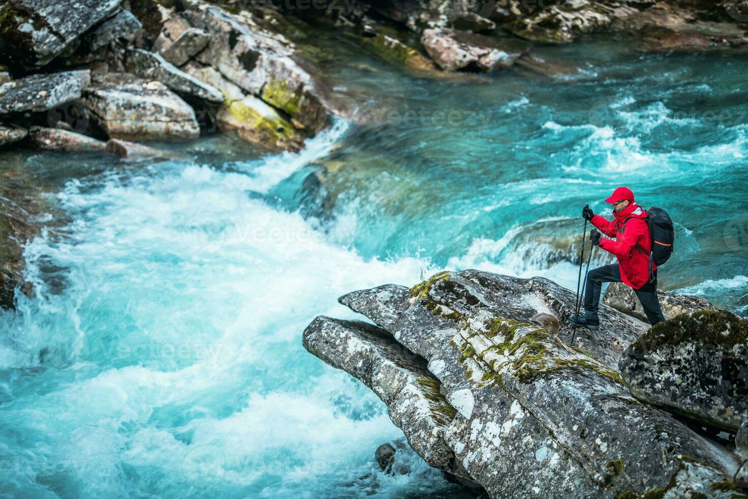 Hiker and the Glacial River photo