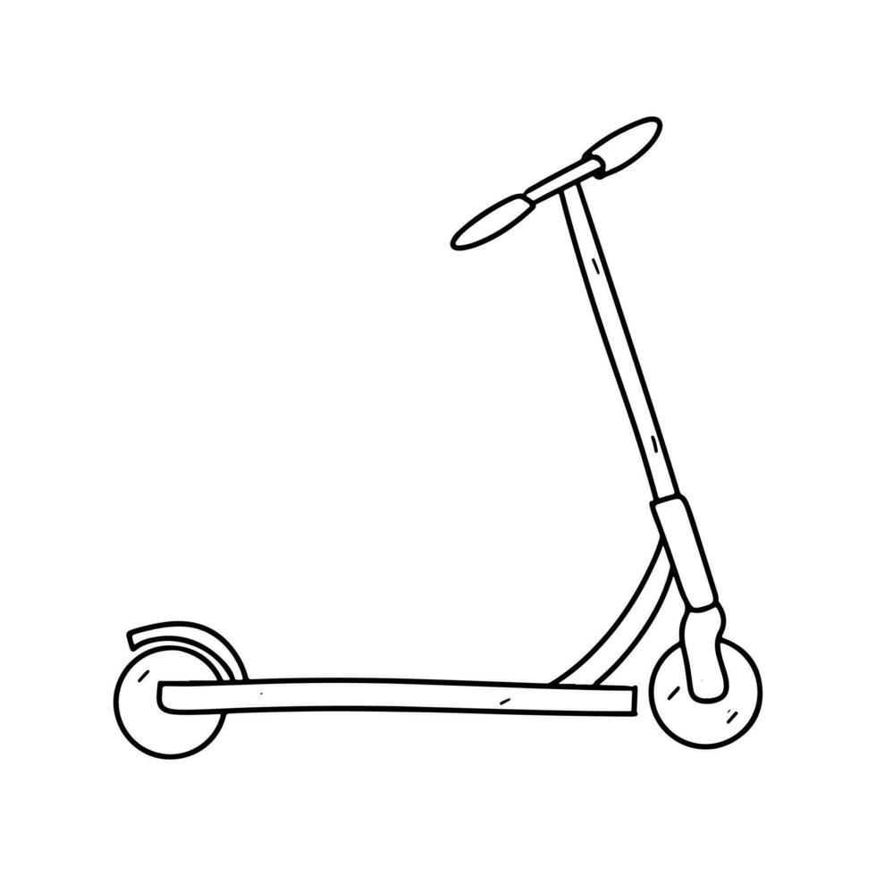 Scooter in hand drawn doodle style. Vector illustration isolated on white. Coloring page.