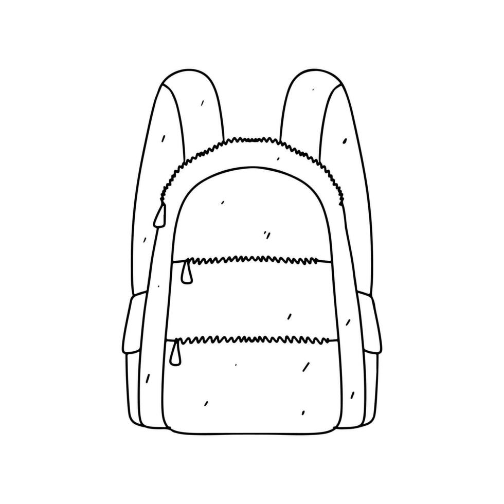 School bag in hand drawn doodle style. Vector illustration isolated on white. Coloring page.