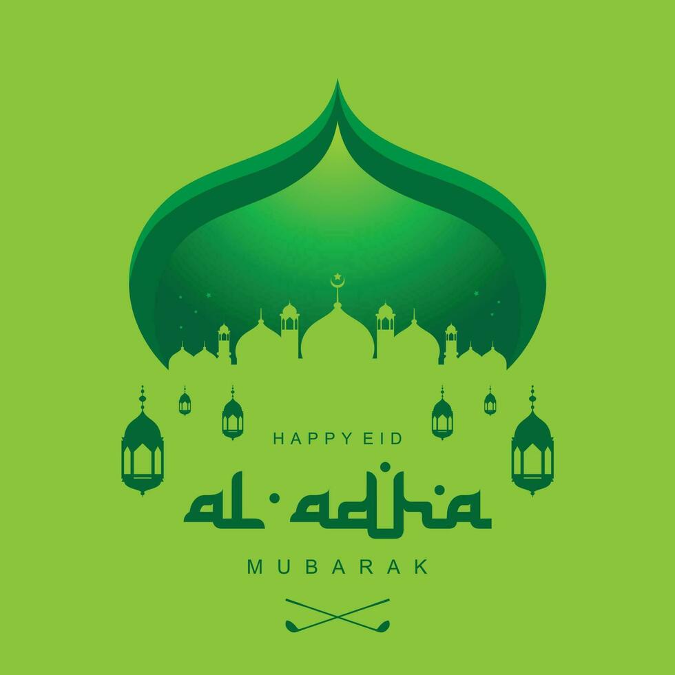 Eid Mubarak greeting card simple abstract vector design on green color background with golf theme