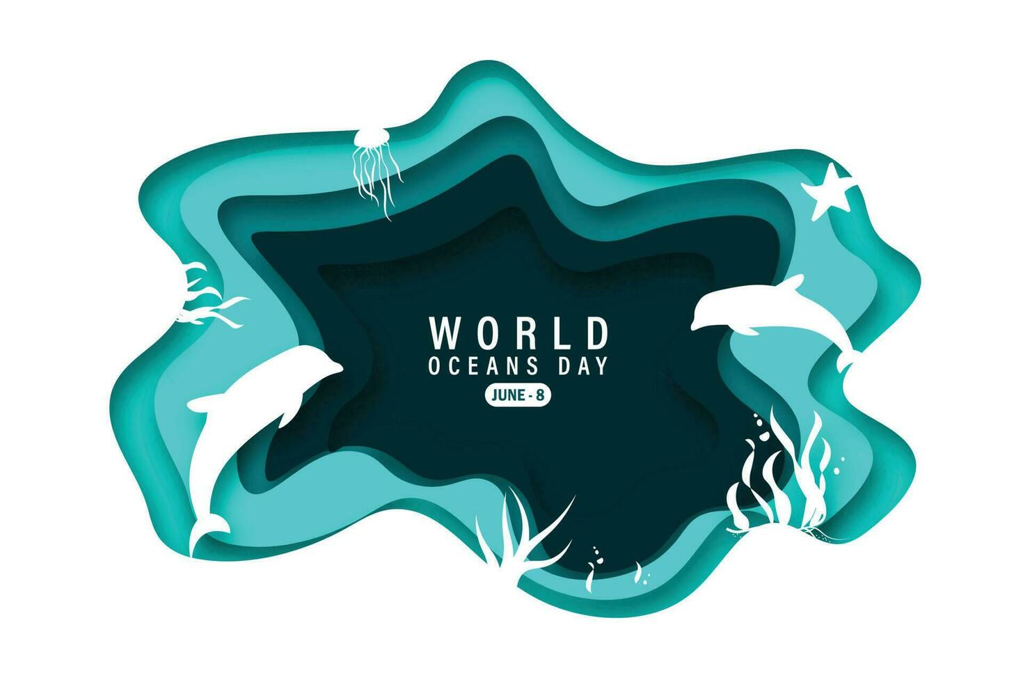 June 8 - World Oceans Day, Vector Illustration in paper cut style