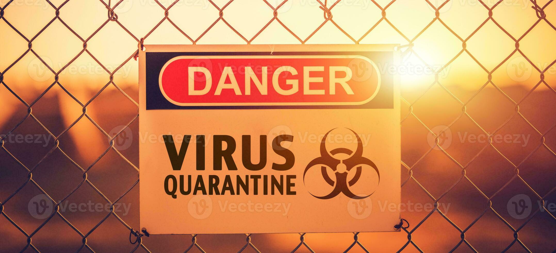 Danger Zone. Virus Quarantine Area Warning Sign on a Fance. photo