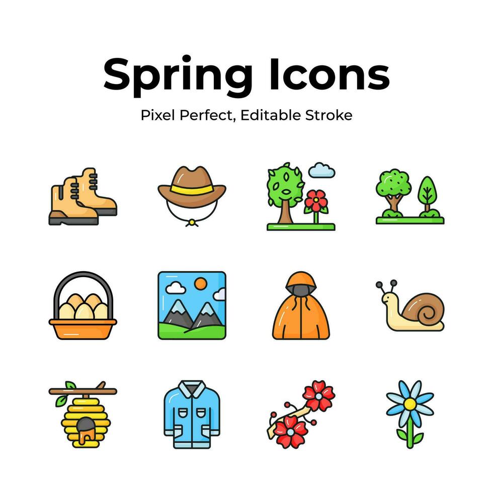 Creatively designed spring vectors, farming, gardening and agriculture icons set vector