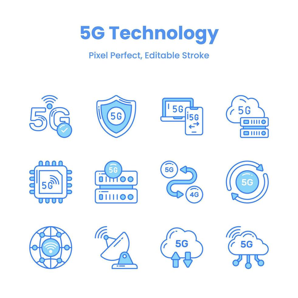 Unleash creativity with our 5G network icons empower your visuals with sleek and modern icons that symbolize the power of high-speed connectivity. vector