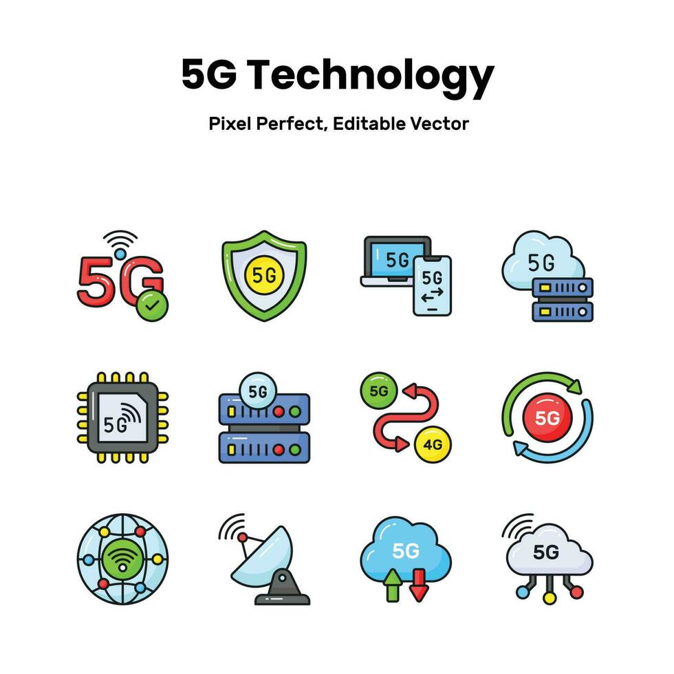 Unleash creativity with our 5G network icons empower your visuals with sleek and modern icons that symbolize the power of high-speed connectivity. vector