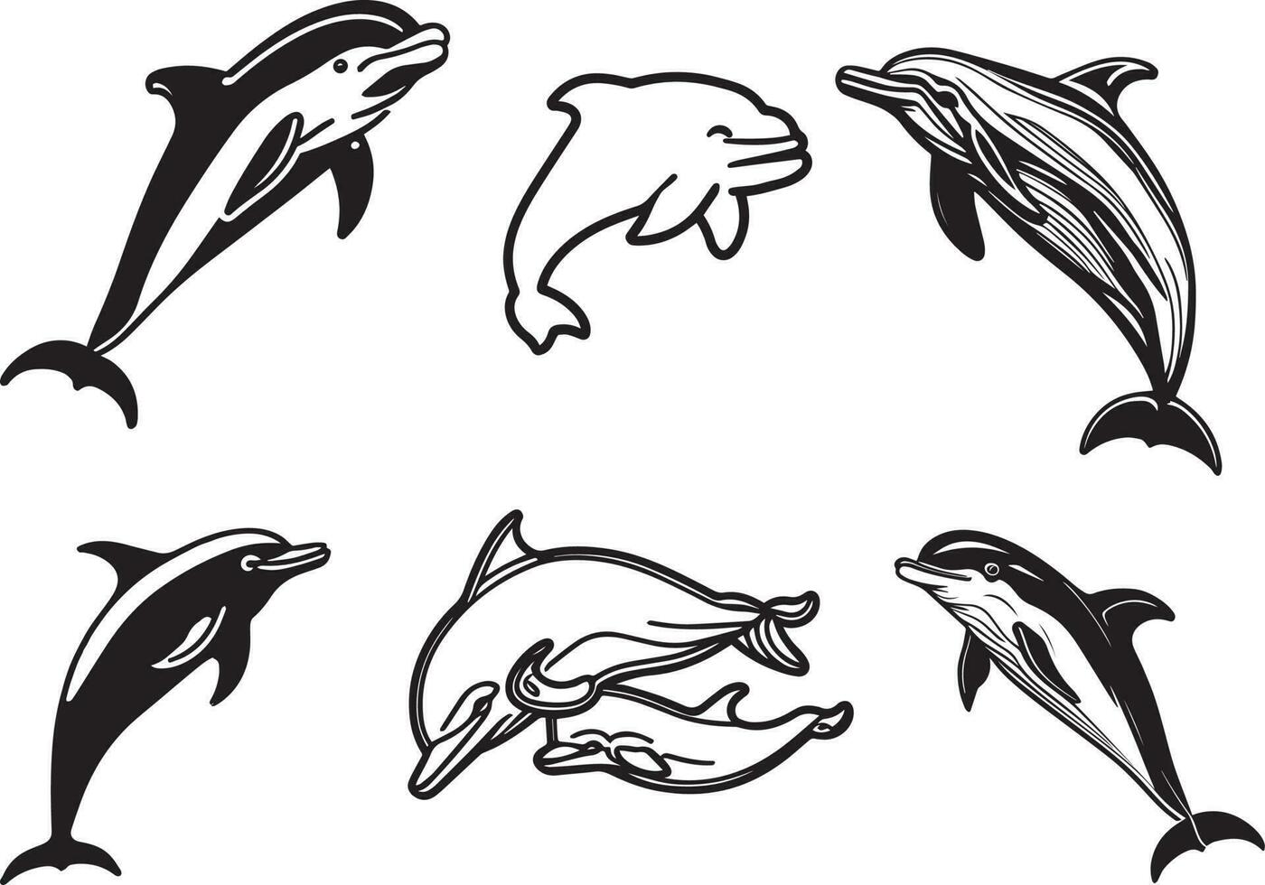 Dolphin jumping outline icon isolated line vector illustration