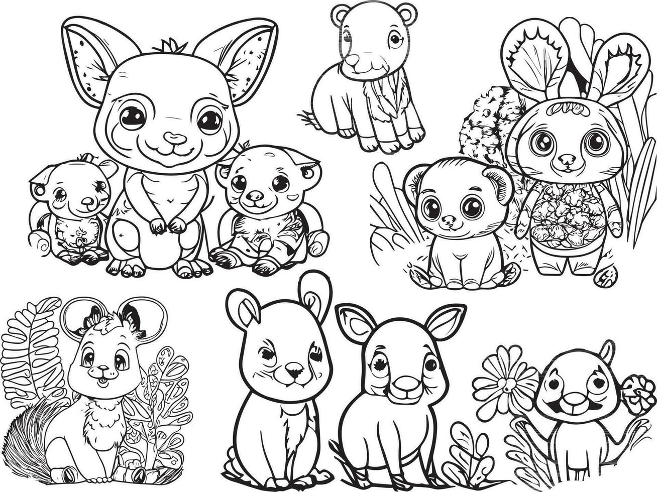 Cute Baby Animals Coloring Pages vector